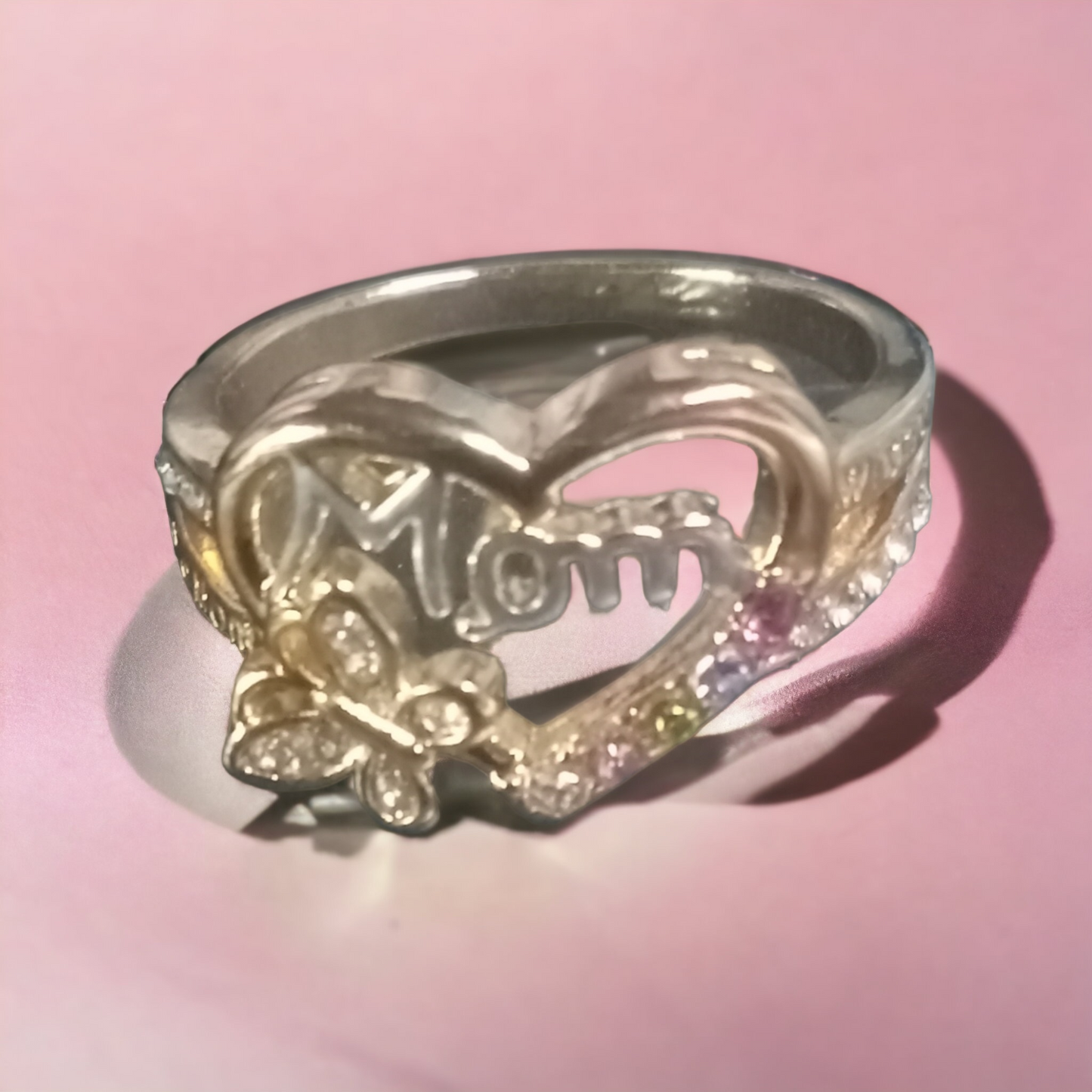 Gold Mom's Ring With Pink Diamonds