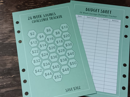 A6 26 week Savings Tracker Challenge