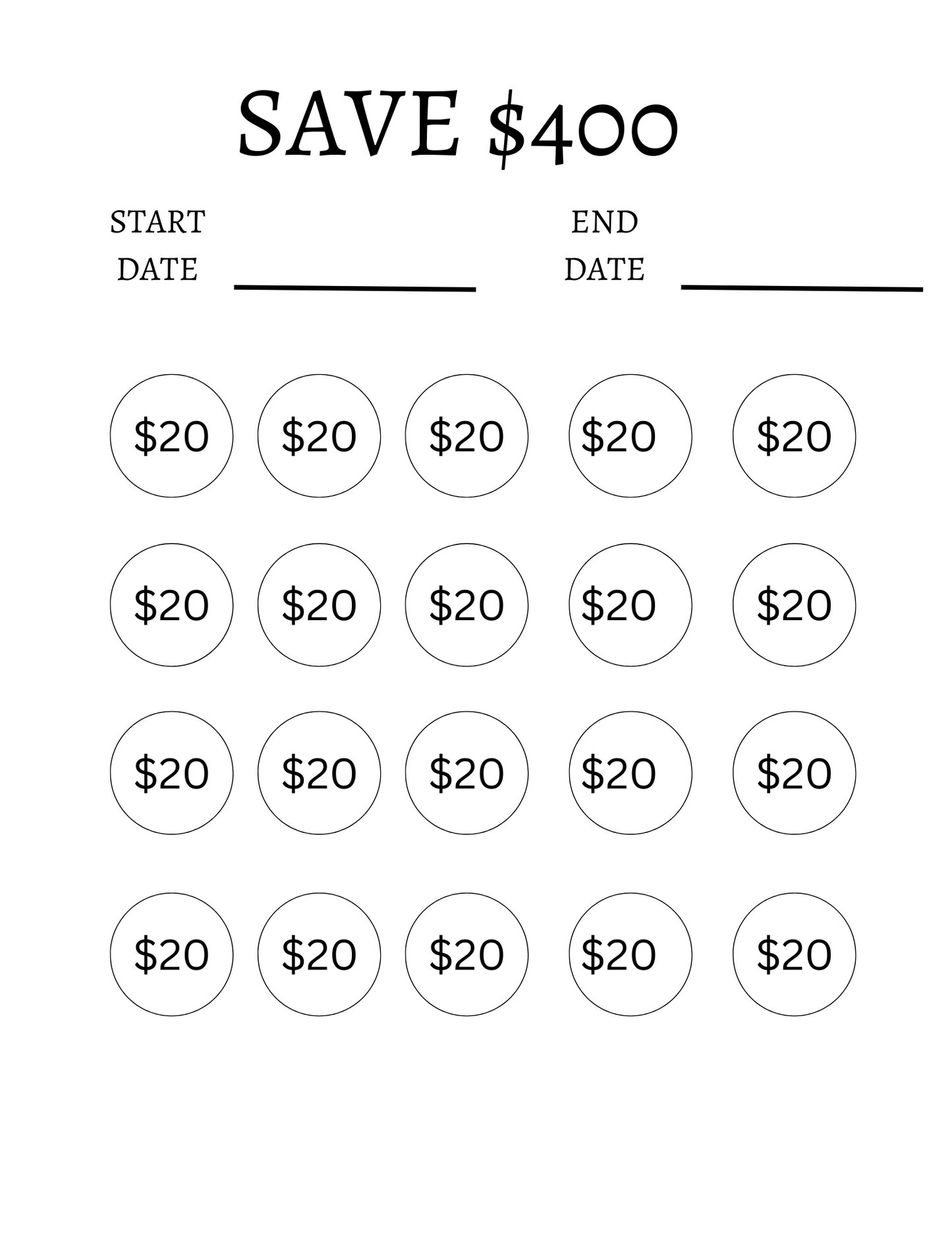 Savings Challenge, 400 Dollars Savings Challenge, Save 400 Dollars Challenge, Savings Challenge Printable