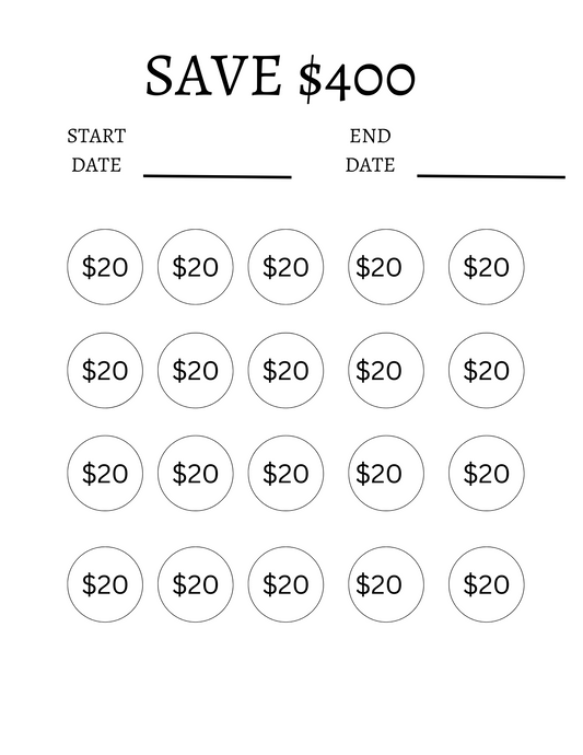 Savings Challenge, 400 Dollars Savings Challenge, Save 400 Dollars Challenge, Savings Challenge Printable