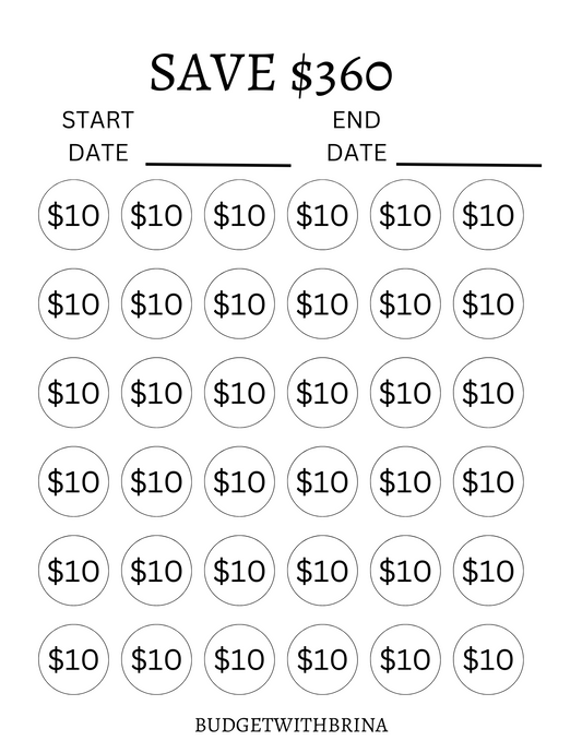 Printable Savings Challenge, Save 360 Dollars, 360 Dollar Savings Challenge